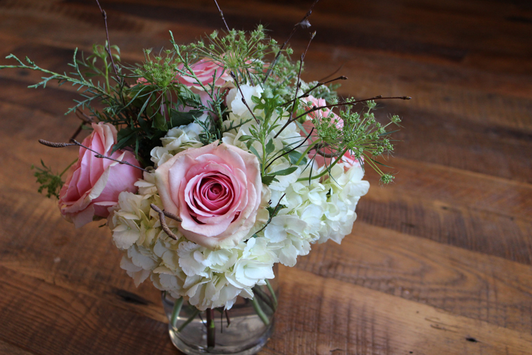 Valentine Flowers with Pink Roses and White Hydrangea