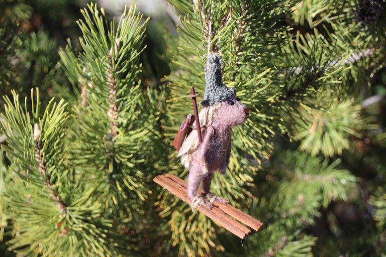 Hedgehog on skis Christmas ornament