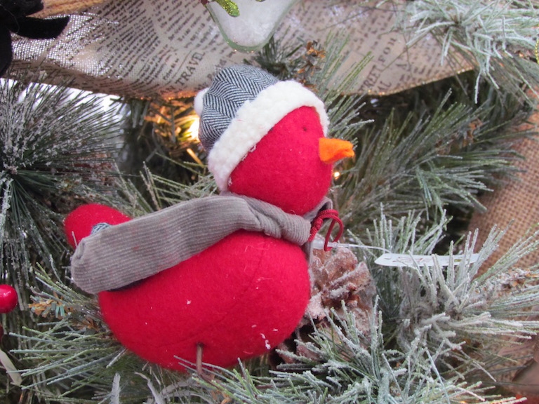 Red felt duck with scarf