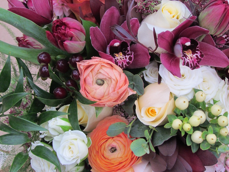Bridal bouquet with peach ranunculus