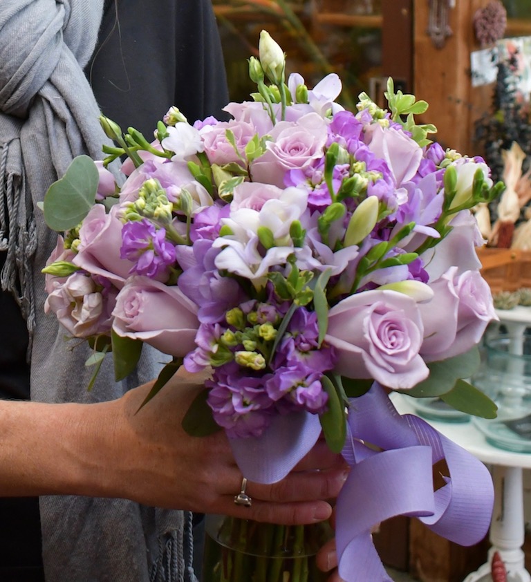 Bridal Bouquet with lavender roses, stock and freesias