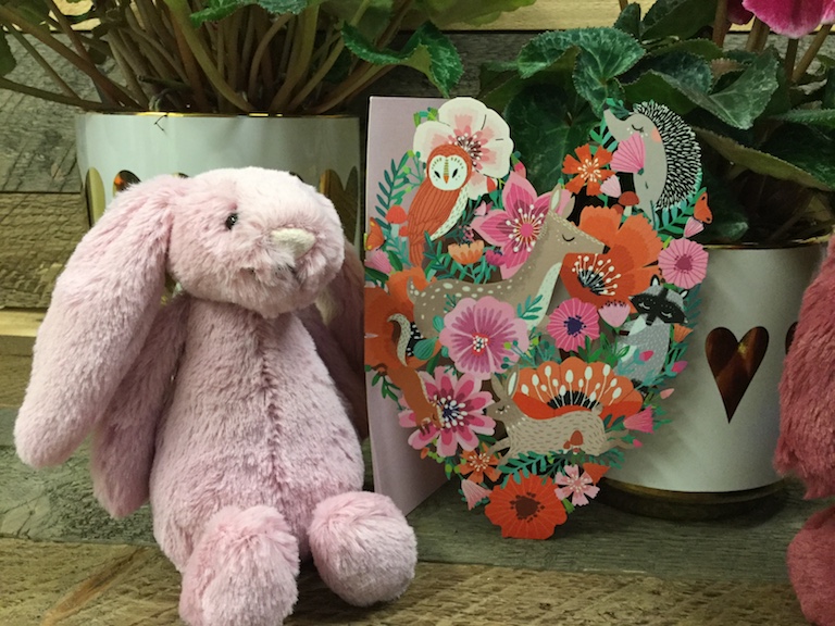 Jellycat stuffed bunny with cut-out Valentine card