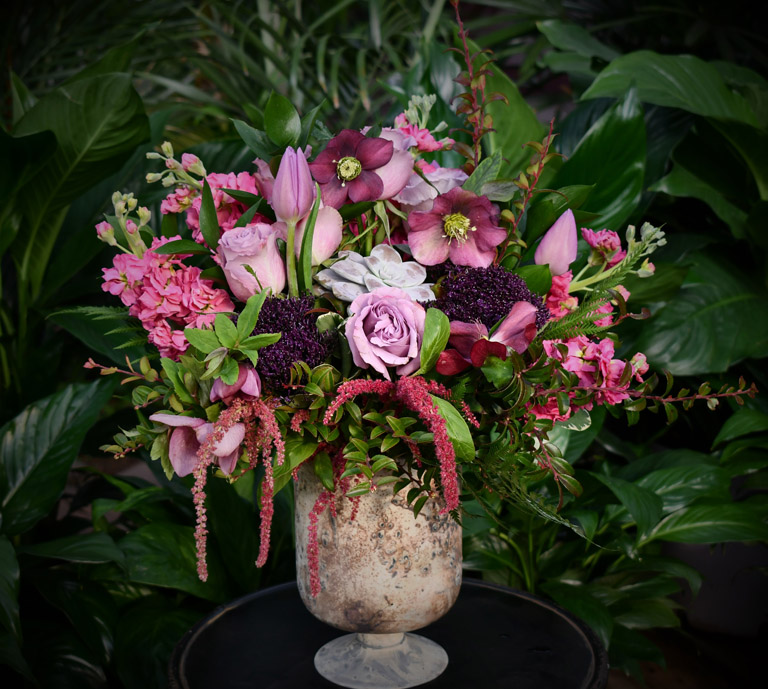 Lavish Lavender Roses and Succulent - $125