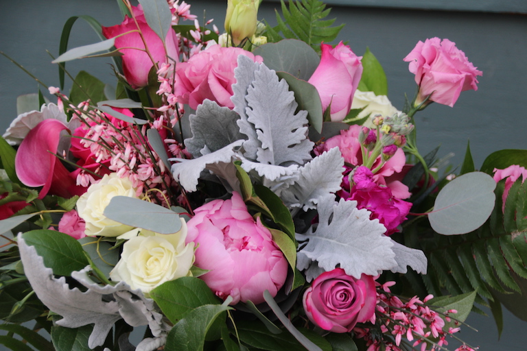 Dusty miller and peonies