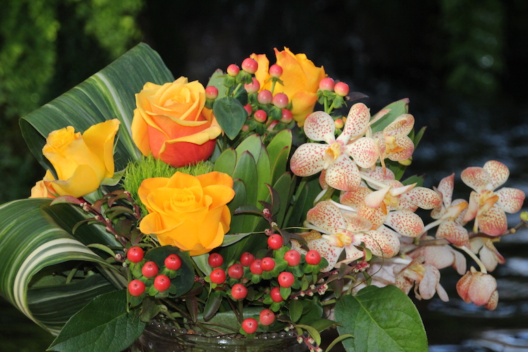 Yellow roses and orchids