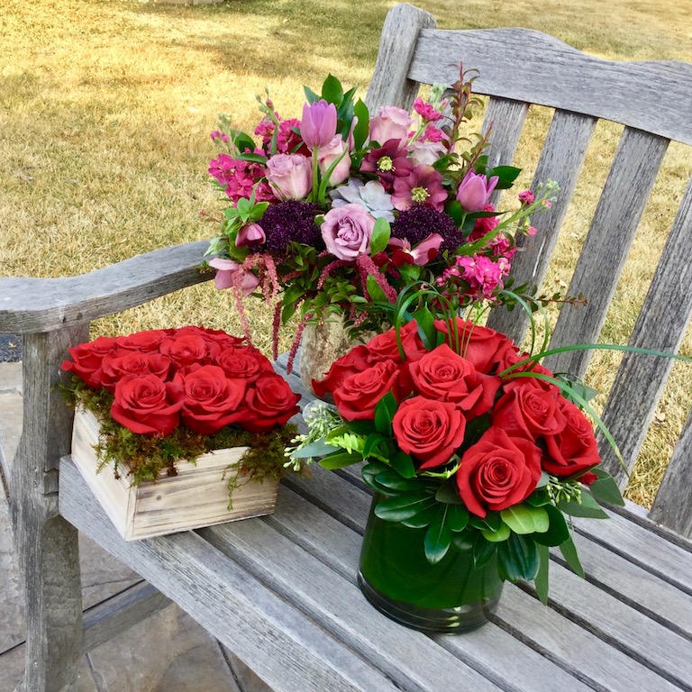 Three different rose arrangements
